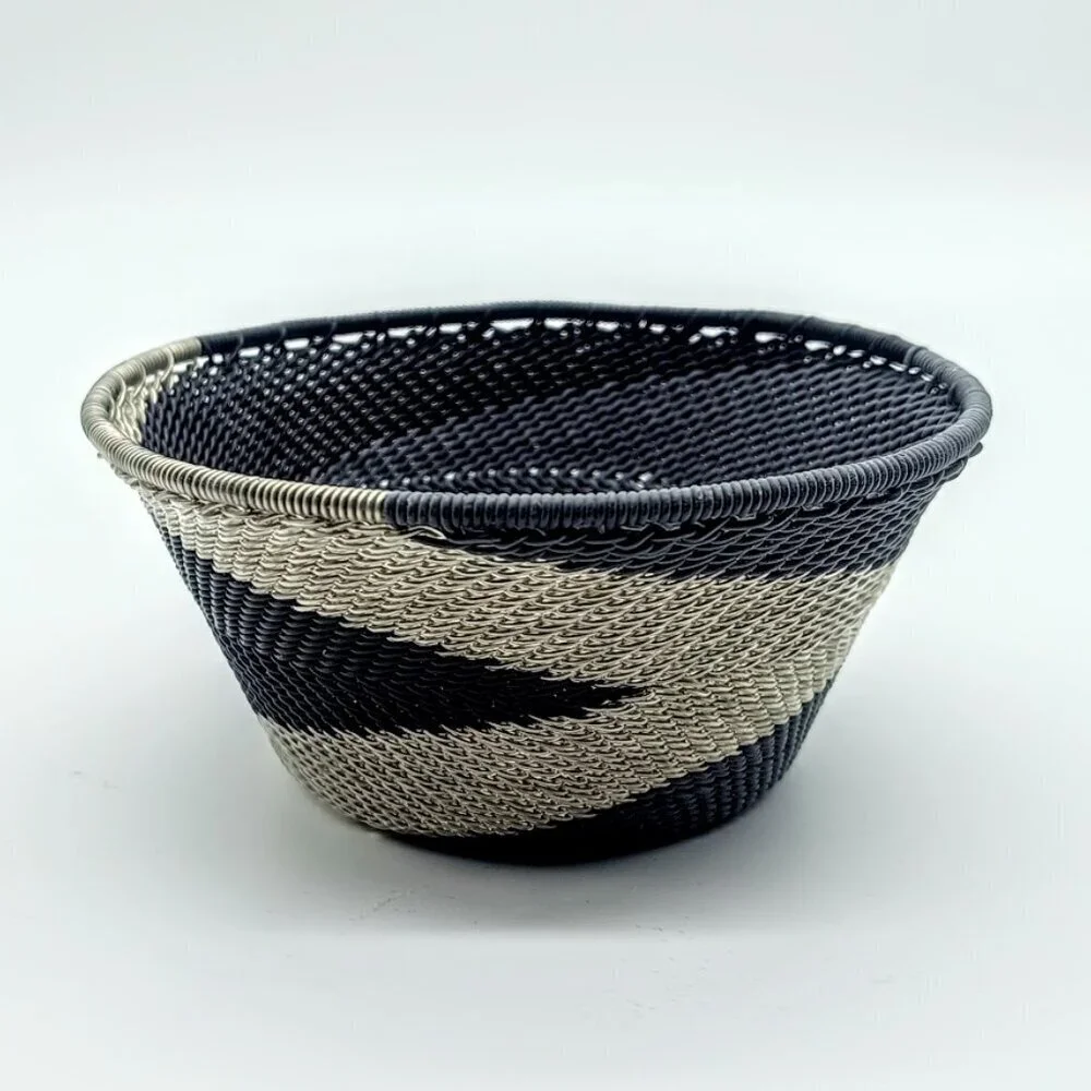 Handmade South African Zulu Grey Copper Wire Basket